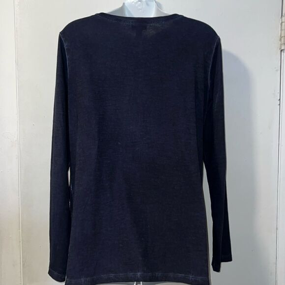 LOGO BY LORI GOLDSTEIN Navy Blue Slub Knit Long Sleeve Shirt w/ Pockets-S - Picture 4 of 9
